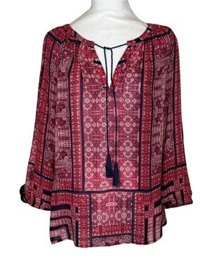 Lucky Brand Women’s Red Paisley Boho Flowy Blouse